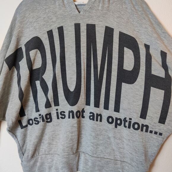 Poetry Triumph Spell Out Graphic Gray Cropped Relaxed Hoodie Sweatshirt Medium - Picture 4 of 9